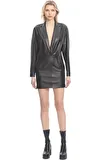 Resim Siyah Uzun Kol Ceket Yaka Deri Mini Boy Elbise