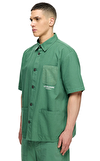 Resim Yeşil Marka Logolu Kısa Kollu Pamuk Gömlek