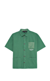 Resim Yeşil Marka Logolu Kısa Kollu Pamuk Gömlek