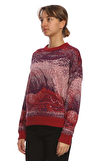 Resim Kırmızı Karışık Desenli Uzun Kol Bisiklet Yaka Triko