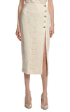 Resim Krem Dantel İşlemeli Düğme Detaylı Midi Etek