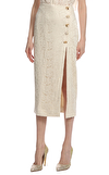 Resim Krem Dantel İşlemeli Düğme Detaylı Midi Etek