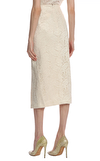 Resim Krem Dantel İşlemeli Düğme Detaylı Midi Etek