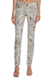 Resim Renkli Çiçekli Dar Paça Pamuklu Jean Pantolon