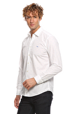 Resim Beyaz Logo Baskılı Uzun Kol Pamuk Gömlek
