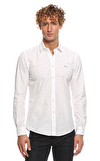 Resim Beyaz Logo Baskılı Uzun Kol Pamuk Gömlek