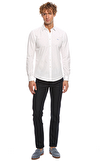 Resim Beyaz Logo Baskılı Uzun Kol Pamuk Gömlek