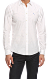 Resim Beyaz Logo Baskılı Uzun Kol Pamuk Gömlek