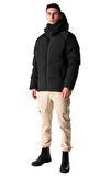 Resim Siyah Regular Fit Kaz Tüyü Kapüşonlu Mont