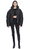 Resim Siyah Uzun Kollu Fermuarlı Yaka Mont