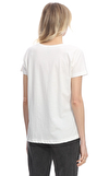 Resim Beyaz Baskılı Kap Kol Sıfır Yaka Pamuk Kadın T-Shirt