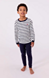 Resim Çok Renkli Çizgili Uzun Kol Yuvarlak Yaka Pamuk Erkek Pijama Takımı