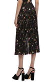 Resim Siyah Çiçek Desenli Piliseli Normal Bel Midi Etek