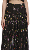 Resim Siyah Çiçek Desenli Piliseli Normal Bel Midi Etek