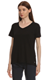 Resim Siyah Kısa Kol V Yaka T-Shirt