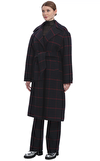 Resim Lacivert Kareli Uzun Kollu Ceket Yaka Yün Karışımlı Palto