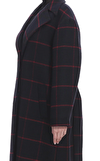 Resim Lacivert Kareli Uzun Kollu Ceket Yaka Yün Karışımlı Palto