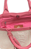 Resim Pembe Yazı Detaylı Pamuk Omuz Askılı El Çantası
