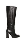 Resim Siyah Deri Yüksek Topuklu Kadın Çizme