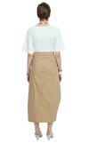 Resim Bej Normal Bel Midi Etek