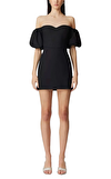 Resim Siyah Düşük Omuz Kalp Yaka Mini Boy Elbise