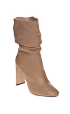 Resim Bej Deri Yüksek Topuklu Bot