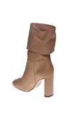 Resim Bej Deri Yüksek Topuklu Bot
