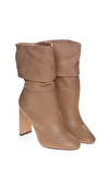 Resim Bej Deri Yüksek Topuklu Bot