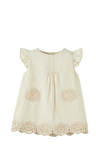 Resim Bej Dantel Detaylı Kısa Kollu Pamuklu Kız Çocuk Elbise
