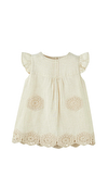 Resim Bej Dantel Detaylı Kısa Kollu Pamuklu Kız Çocuk Elbise