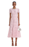 Resim Pembe Dantelli Kısa Kollu Oval Yaka Midi Boy Elbise