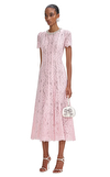 Resim Pembe Dantelli Kısa Kollu Oval Yaka Midi Boy Elbise