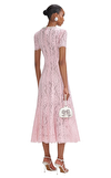 Resim Pembe Dantelli Kısa Kollu Oval Yaka Midi Boy Elbise
