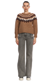 Resim Kahverengi Yuvarlak Yaka Pamuk Kazak