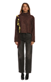 Resim Kahverengi Asimetrik Kesim Uzun Kol Dik Yaka Kazak