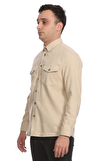 Resim Bej Cep Detaylı Uzun Kollu Gömlek