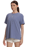 Resim Mavi Logo Baskılı Kısa Kollu Bisiklet Yaka Pamuklu Kadın T-Shirt