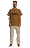 Resim Kahverengi Logo Baskılı Kısa Kollu Bisiklet Yaka Erkek T-Shirt