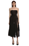 Resim Siyah Yırtmaç Detaylı Kolsuz Straplez Midi Elbise