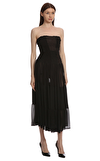 Resim Siyah Yırtmaç Detaylı Kolsuz Straplez Midi Elbise