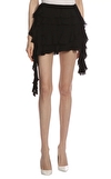 Resim Siyah Asimetrik Kesim Volanlı Normal Bel Mini Etek