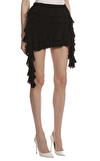 Resim Siyah Asimetrik Kesim Volanlı Normal Bel Mini Etek