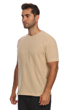 Resim Bej Kısa Kollu Bisiklet Yaka Pamuk Erkek T-Shirt