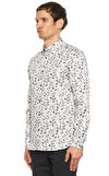 Resim Beyaz Çiçek Desenli Uzun Kollu Gömlek Yaka Pamuk Gömlek