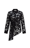 Resim Siyah Çiçek Desenli Asimetrik Kesim Transparan Gömlek