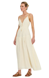Resim Krem Rengi Askılı V Yaka Pamuk Maksi Boy Elbise
