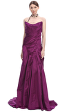 Resim Mor Straplez Yaka Maksi Gece Elbisesi