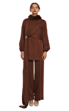 Resim Bakır Rengi Uzun Kol Bol Paça Dik Yaka Kadın Takım