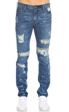 Resim Mavi Eskitme Dar Paça Pamuk Jean Pantolon