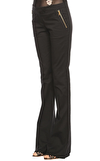 Resim Koyu Kahverengi İspanyol Paça Pamuklu Trousers